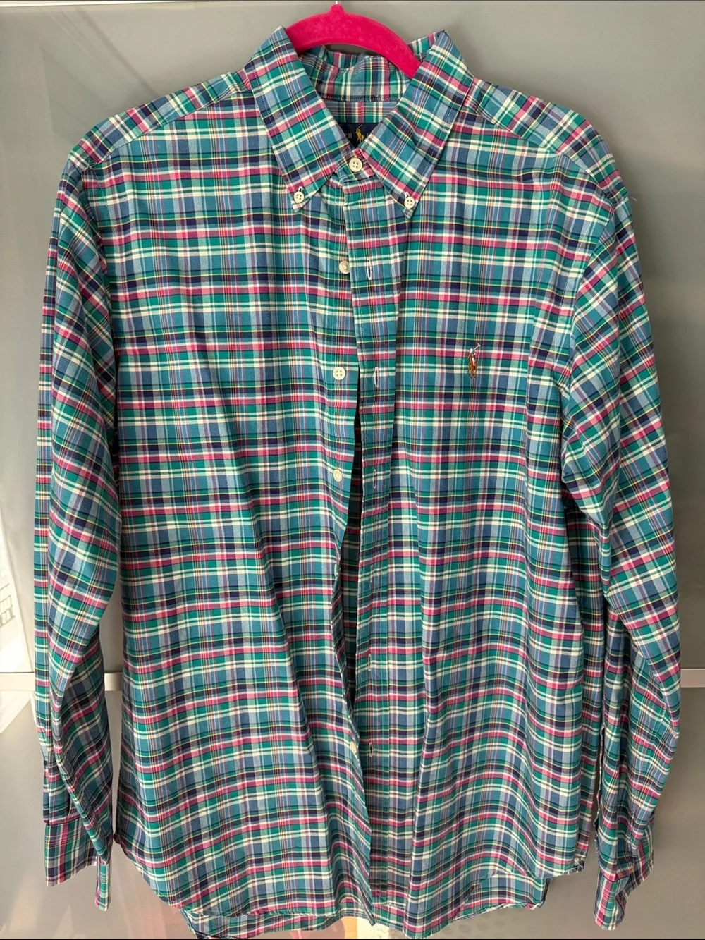 Polo by Ralph Lauren Teal and Pink Plaid Button-Down Shirt